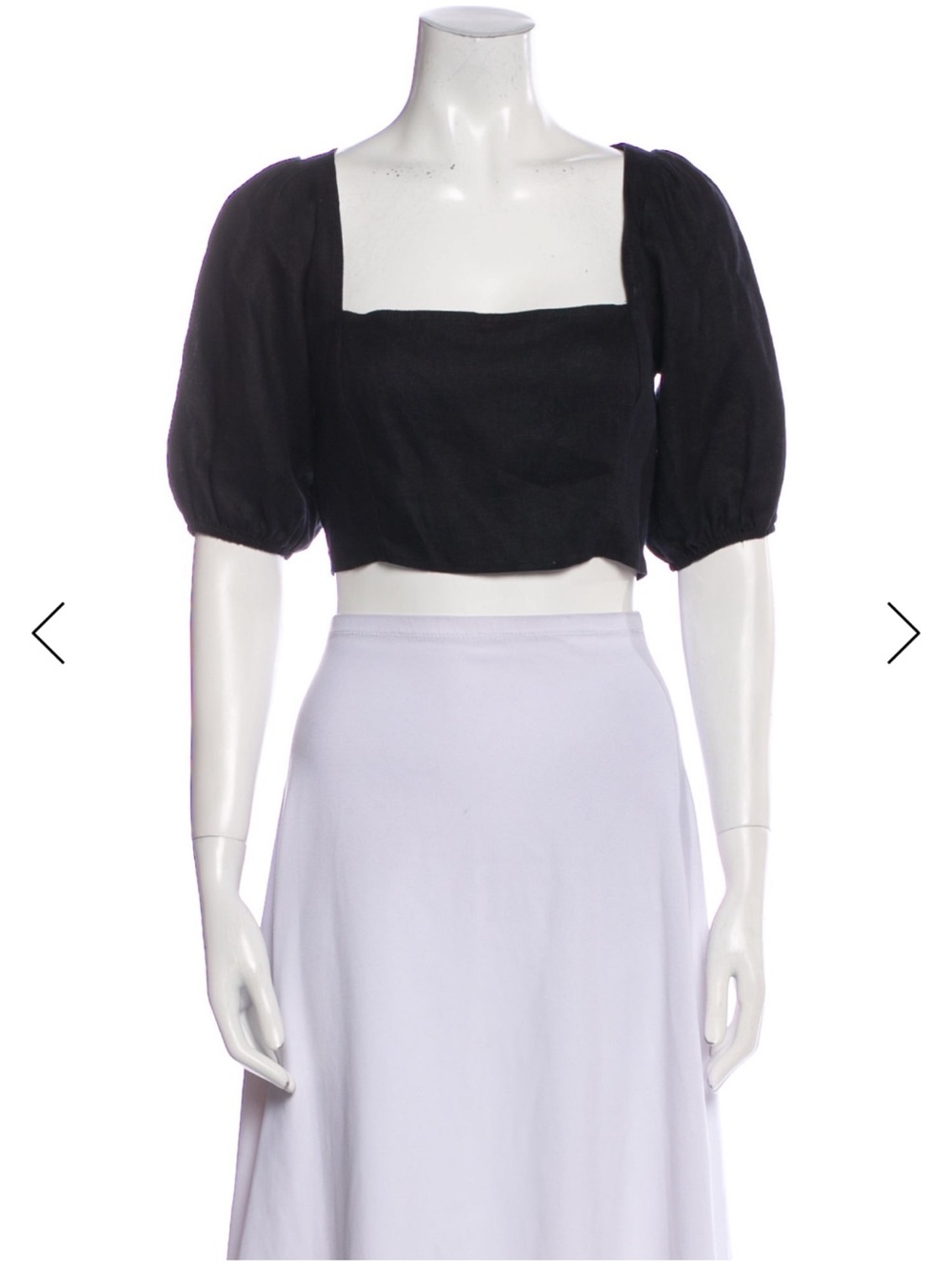 Reformation linen Black Puff-Sleeve Square Neck Crop Top - Women